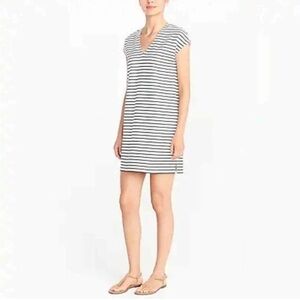 J. Crew V Neck Blue and White Striped Shift T-Shirt Dress Sz Small